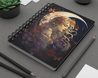 Fairycore Moon Journal: Celestial Floral Spiral Notebook