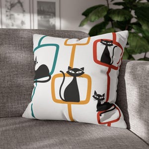 Atomic Cats Pillowcase: Mid-Century Modern Black Cat Design
