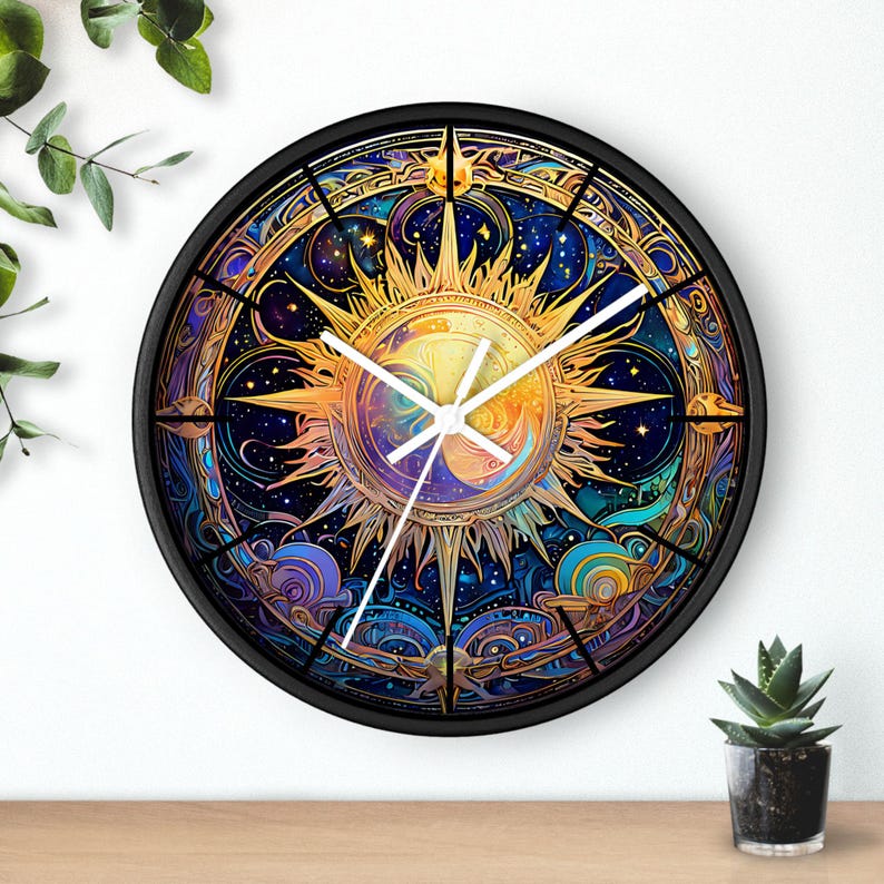Art Nouveau Celestial Sun Wall Clock: Whimsical Painterly Style - Etsy