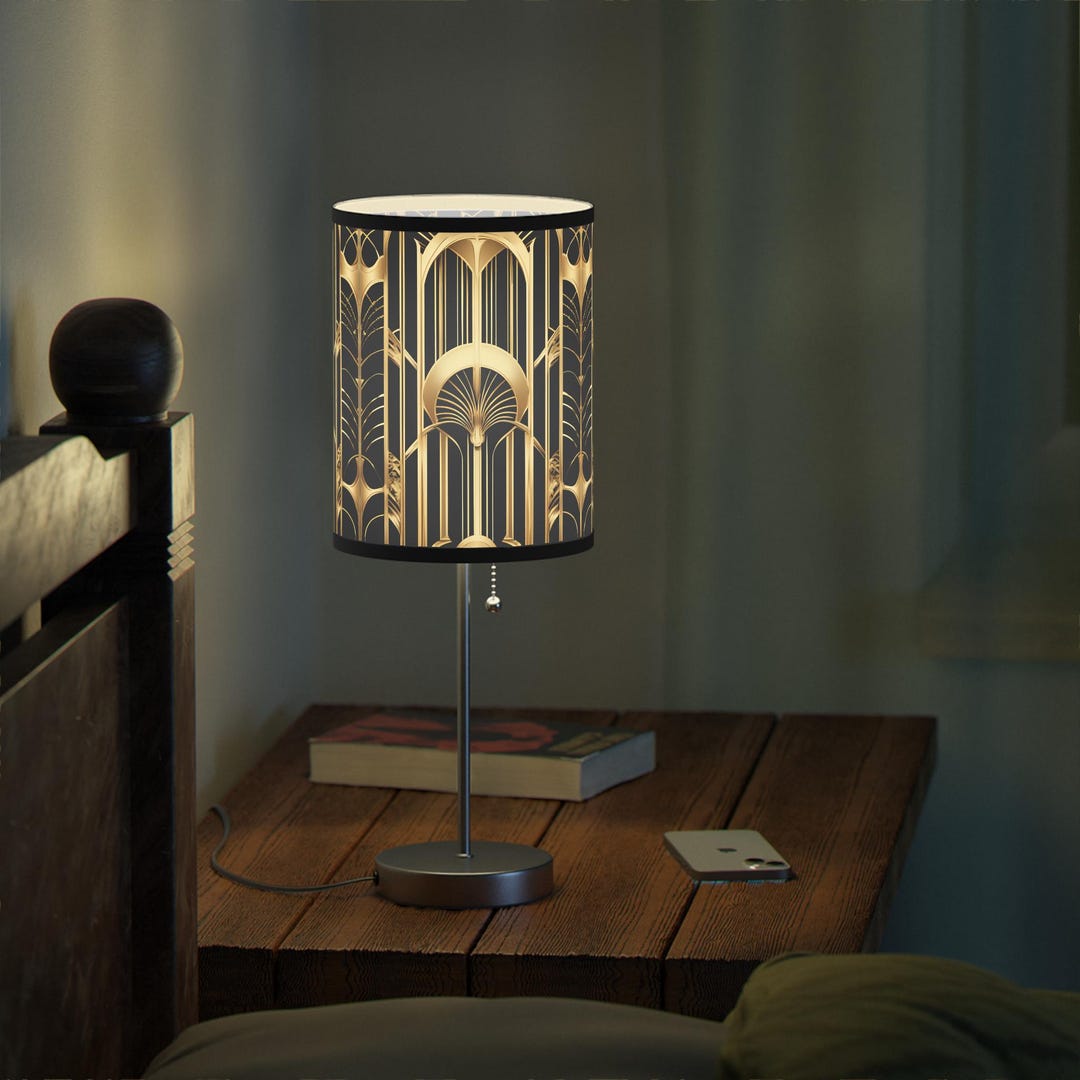 Gatsby Inspired Art Deco Golden Bedroom Lamp With High-res Printed ...
