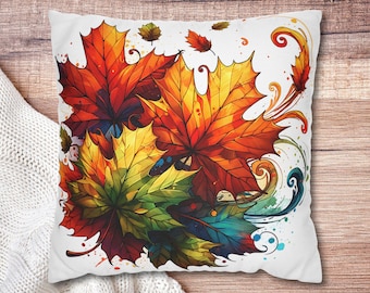 Fall leaves in the wind pillowcase, Fall watercolor leaves pillow cover, Cozy fall vibes Pillowcase, Autumn accent pillow statement pillow