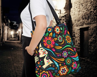 Dia De Los Muertos Tasche: Mexikanische Volkskunst Frau & Blumen