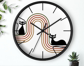 Atomic Black Cat Wall Clock: Mid-Century Modern Retro Decor
