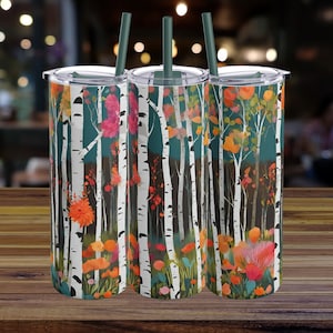 Floral Frühling Birken Bäume Becher, 20 Unzen, Natur inspiriertes Design, tolles Geschenk für Natur Wanderer, Camper, Freundin, Mutter, Geburtstag, Weihnachten