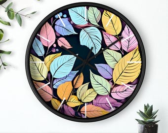 Pastel Leaves Wall Clock: Cottagecore Botanical Decor