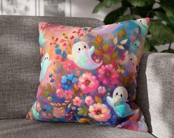 Cottagecore Ghost Pillowcase: Whimsical Floral Halloween Decor