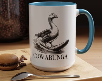 Cowabunga Silly Goose Surfing Coffee Mug: Quirky Meme Gift
