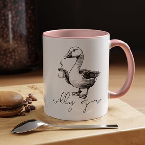 Silly goose drinking coffee accent coffee mug, 11 or 15oz, 5 color options, silly goose meme coffee cup gift for coffee and tea lovers