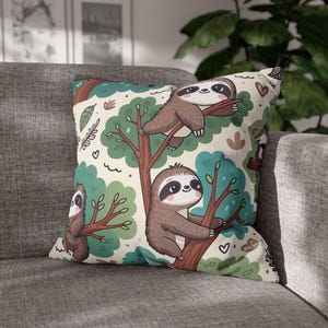 Funda de almohada con lindos perezosos en un árbol, funda de almohada con perezoso Cottagecore, funda de almohada para amantes de los animales, dormitorio, habitación de niños, habitación de niñas, Naturecore