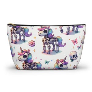 Rainbow skeleton unicorn Accessory Pouch, Cute Makeup Bag, Cosmetic Case, Zipper Pouch, School Supplies, Travel Organizer, Fairycore Goth