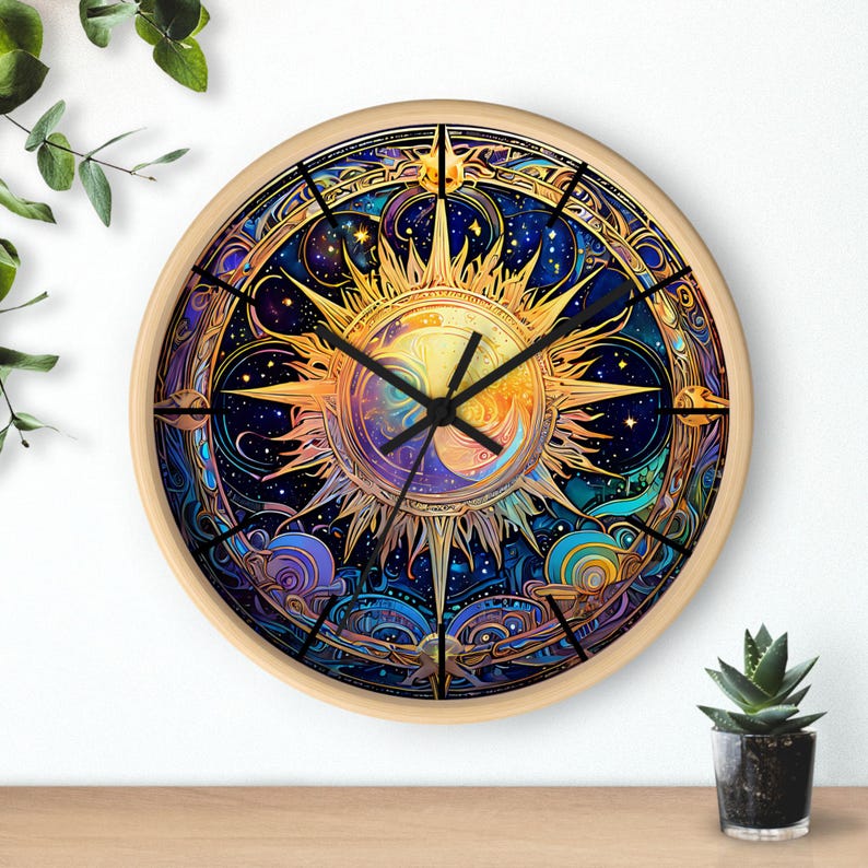 Art Nouveau Celestial Sun Wall Clock: Whimsical Painterly Style - Etsy