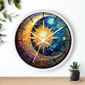 Art Nouveau Celestial Wall Clock: Sun & Moon Kitchen Decor - Etsy