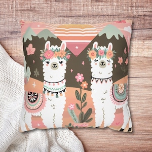 Bonita funda de almohada de llama bohemia, bonito regalo de decoración de alpaca, detalle bohemio para el hogar, funda de cojín decorativa suave, almohada con estampado animal único