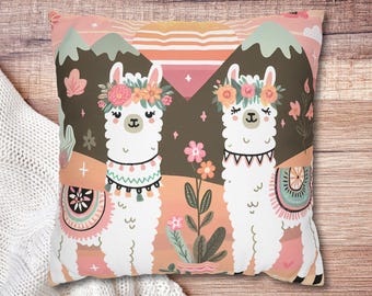 Cute Boho Llama Pillowcase, Cute Alpaca Decor Gift, Bohemian Home Accent, Soft Decorative Cushion Cover, Unique Animal Print Pillow