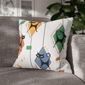 Atomic Cats Pillowcase: Mid-Century Modern Black Cat Design