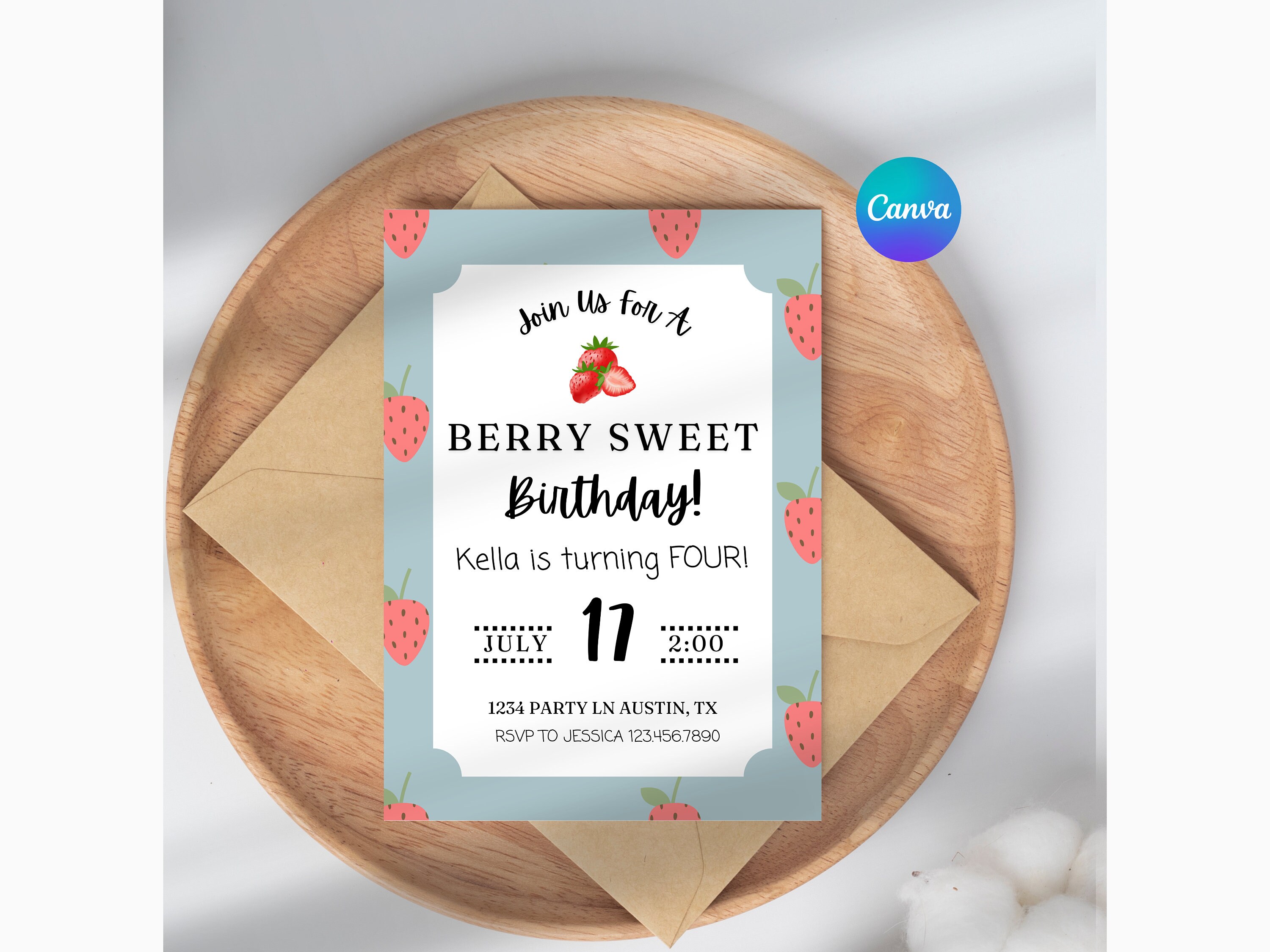 Berry Sweet Birthday Invitation | Berry First Birthday Invite | Strawberry  Birthday | Strawberry Invitation | Strawberry Birthday | Summer - Etsy, image size:3000x2250
