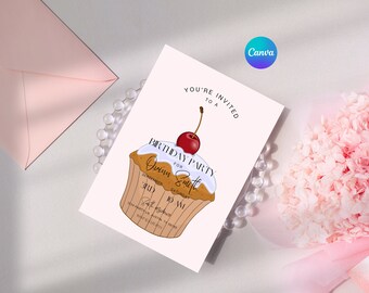 Cupcake Birthday Invitation, Baking Birthday Invite, Cupcake Decorating Birthday Invite, Cupcake Birthday, Cupcake Party, Birthday Invite