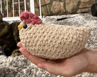 Peluche de pollo tejido a mano - 6 x 4 pulgadas