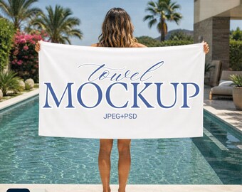 Custom Beach Towel Mockup: 30x60 Microfiber Swim Towel PSD smart object, hand towel mockup, Hanging Towel mockup, Fleece Towel
