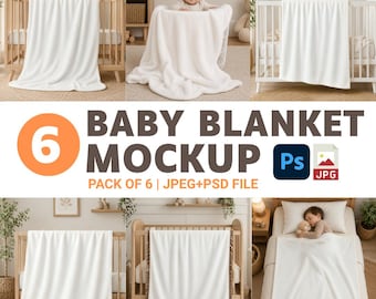 6 Blanket Mockups Baby Bundle, Canva Drag & Drop, PNG, PSD smart object, Transparent Blank Mockup, Velveteen Plush Minky Fleece Blanket
