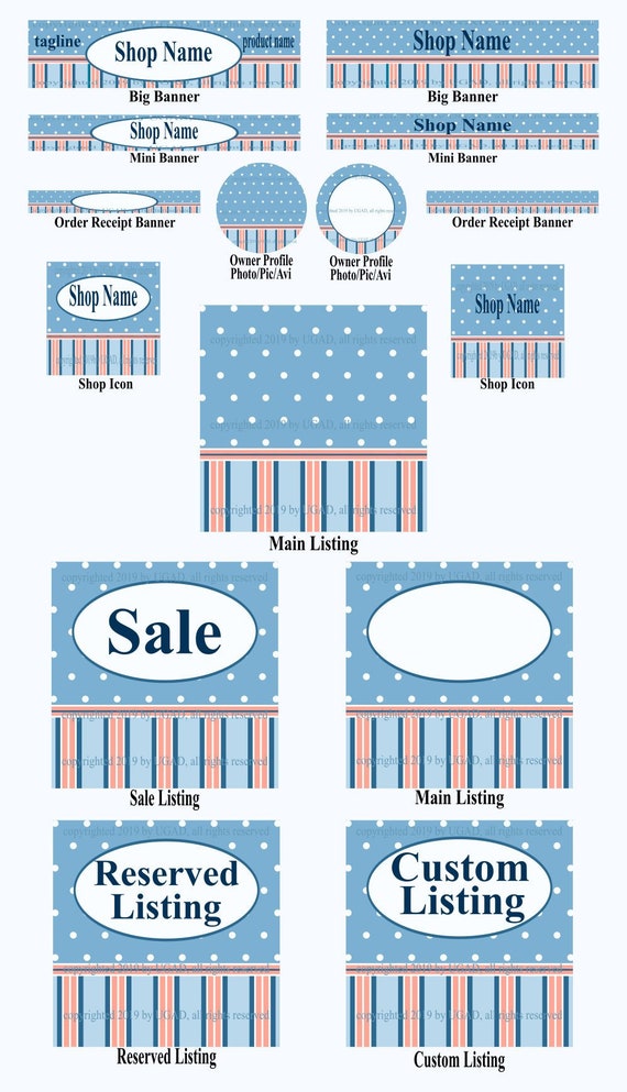 Diy Instant Download Full Shop Banner And Icon Set Blue Etsy