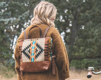 Pendleton Wool Backpack, Leather Laptop Bag, Boho Diaper Bag