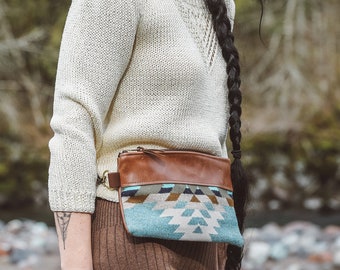 Leather Belt Bag made with Pendleton® wool, Leather Bum Bag, Brown Fanny Pack, Leather Hip Bag, Leather Waist Bag, Hippie Bag, Boho Belt Bag