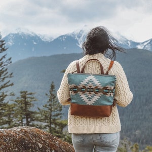 Leather Backpack made with Pendleton® wool, Backpack Diaper Bag, Laptop Backpack, Stylish Laptop Bag, Boho Backpack