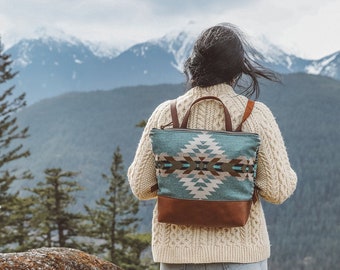 Leather Backpack made with Pendleton® wool, Backpack Diaper Bag, Laptop Backpack, Stylish Laptop Bag, Boho Backpack