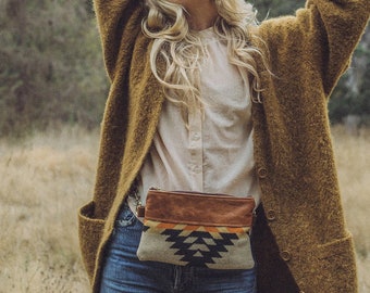 Leather Belt Bag with Pendleton Wool, Boho Fanny Pack
