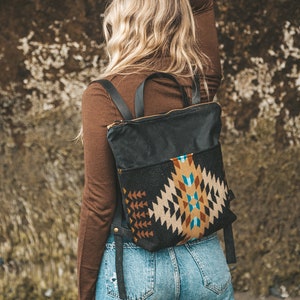 Women's Waxed Canvas Backpack, Pendleton Backpack, Canvas Bag,  Stylish Diaper Bag. Hipster Backpack, Canvas and Leather Bag, Utility Bag