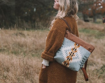 Women's Tan Waxed Canvas Backpack made with Pendleton® wool, Tan Canvas Bag,  Stylish Diaper Bag. Hipster Backpack, Canvas and Leather Bag