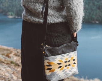 Black Waxed Canvas Crossbody made with Pendleton® wool, Everyday Bag, Small Canvas Crossbody, Lightweight Crossbody, Black Canvas Crossbody