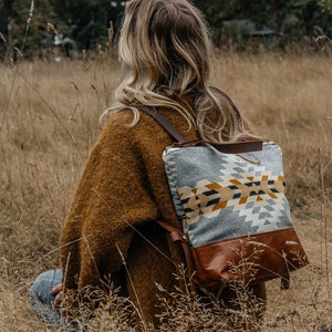 Leather Backpack made with Pendleton® wool, Backpack Diaper Bag, Women&#39;s Backpack, Laptop Backpack, Stylish Laptop Bag, Boho Backpack