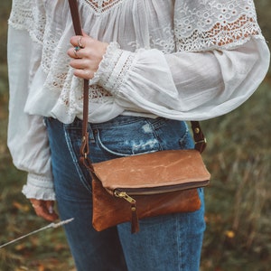 Waxed Canvas Crossbody Bag, Small Tan Crossbody, Small Leather Crossbody