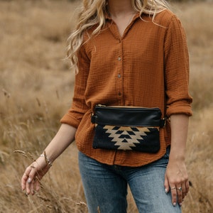 Pendleton Fanny Pack, Leather Belt Bag, Leather Bum Bag, Black Fanny Pack, Leather Hip Bag, Leather Waist Bag, Hippie Bag, Boho Bag