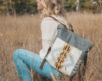 Waxed Canvas Backpack with Pendleton Wool Pocket, Leather Straps
