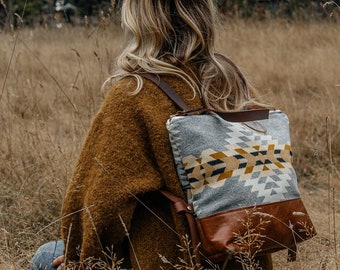 Leather Backpack made with Pendleton® wool, Backpack Diaper Bag, Women's Backpack, Laptop Backpack, Stylish Laptop Bag, Boho Backpack