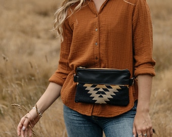 Pendleton Fanny Pack, Leather Belt Bag, Leather Bum Bag, Black Fanny Pack, Leather Hip Bag, Leather Waist Bag, Hippie Bag, Boho Bag