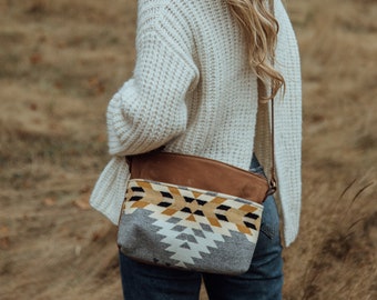 Waxed Canvas Crossbody made with Pendleton® wool, Everyday Bag, Small Canvas Crossbody, Lightweight Crossbody, Tan Canvas Crossbody