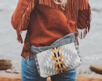 Gray Waxed Canvas Crossbody made with Pendleton® wool, Everyday Bag, Small Canvas Crossbody, Lightweight Crossbody, Grey Canvas Crossbody