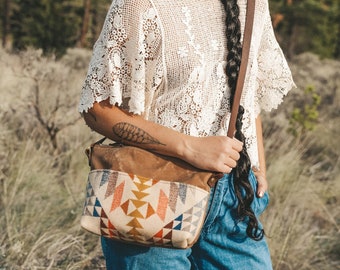 Waxed Canvas Crossbody made with Pendleton® wool, Everyday Bag, Small Canvas Crossbody, Lightweight Crossbody, Tan Canvas Crossbody