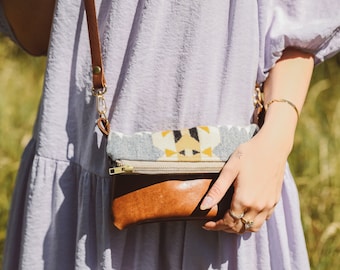 Leather Crossbody Bag with Pendleton Wool, Mini Brown Purse