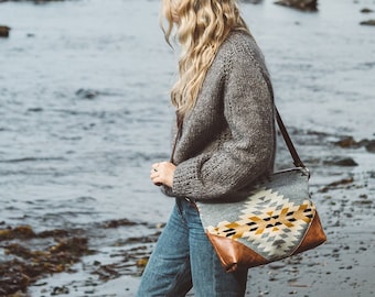 Women's Brown Leather Crossbody Bag made with Pendleton® wool,  Boho Bag, Slouchy Bag, Hipster Crossbody, Ethnic Bag, Southwestern Bag