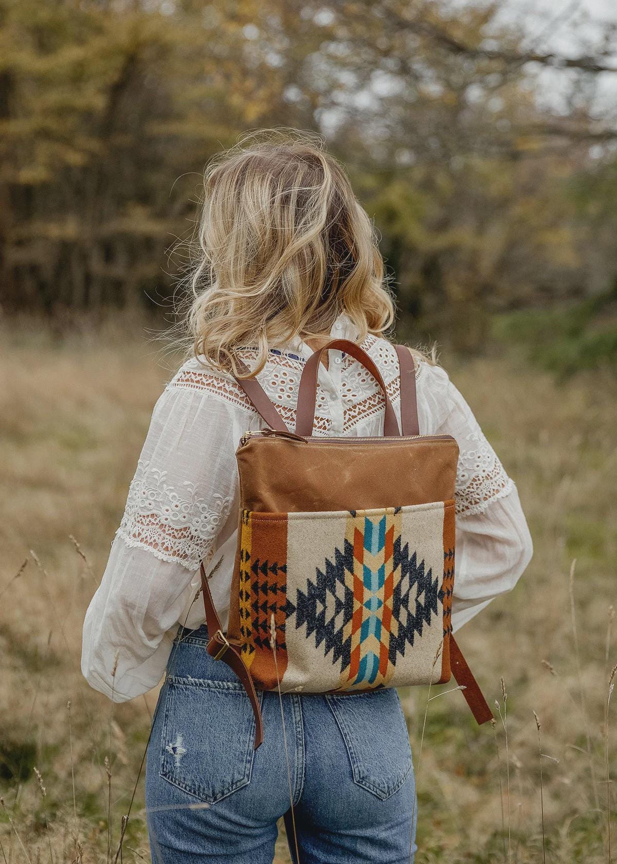 Waxed Canvas Backpack With Pendleton Wool Pocket - Etsy display picture 1