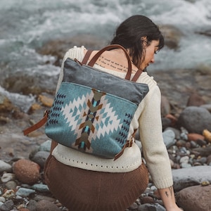 Women's Waxed Canvas Backpack made with Pendleton® wool, Canvas Bag,  Stylish Diaper Bag. Hipster Backpack, Canvas and Leather Bag