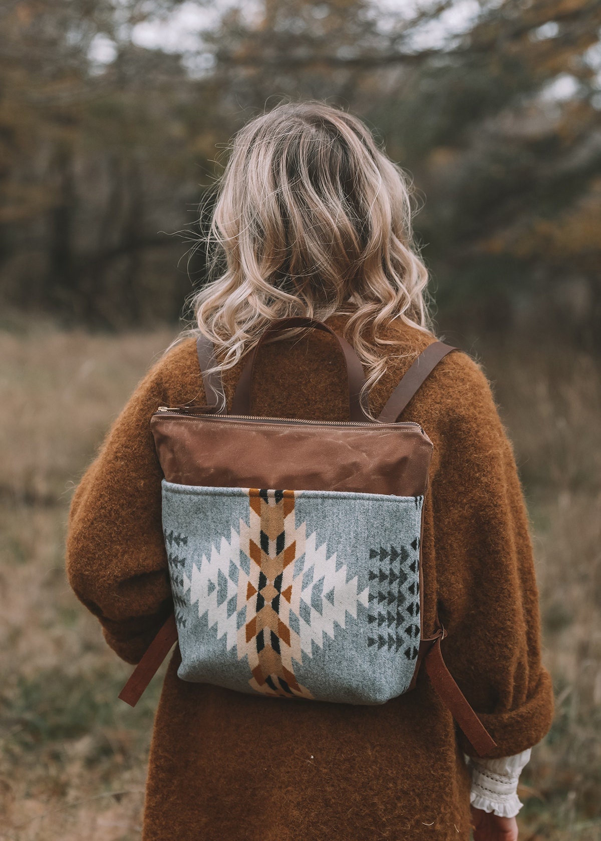 Pendleton Backpack Canvas and Wool Whiskey Rust Cognac Bag Convertible Drawstring Leather Bag with Wool- Crossbody  main image 2