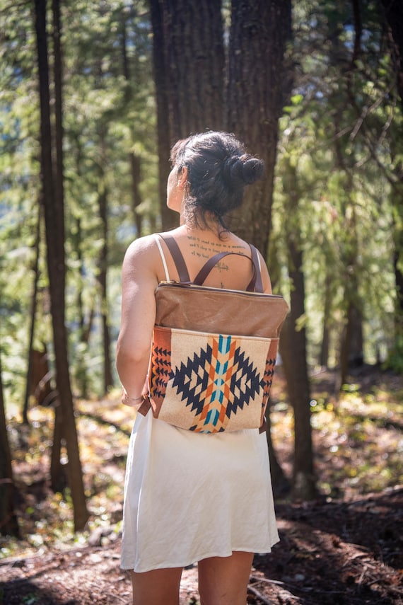 Waxed Canvas Backpack With Pendleton Wool Pocket - Etsy display picture 1