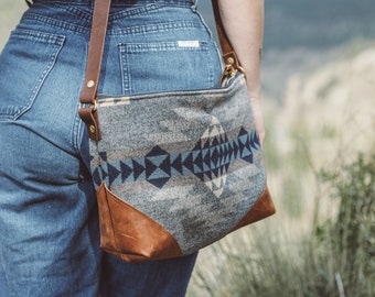 Pendleton Wool Crossbody Bag, Brown Leather, Southwestern Boho