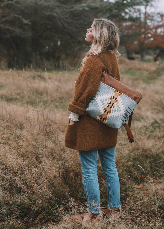 Waxed Canvas Backpack With Pendleton Wool Pocket, Leather 
